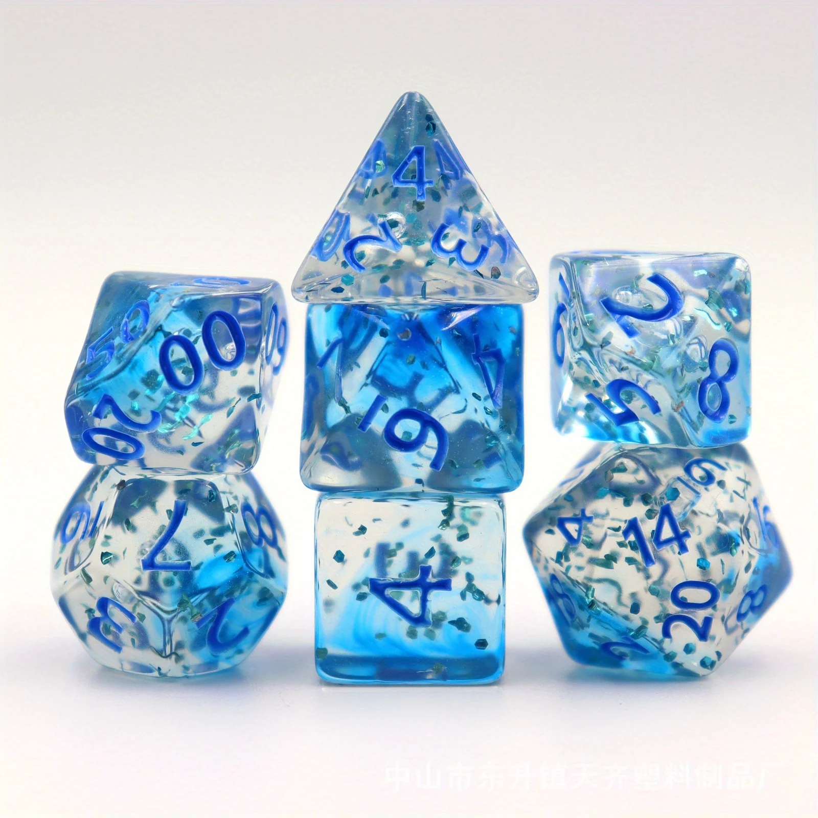 (azul) Conjunto De 7 Dados De Rpg De Mesa Estilo Cristal, Multifacetados.