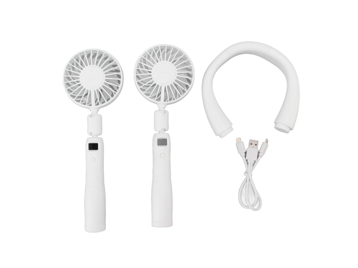 Ventilador de pescoço portátil recarregável com display LCD 3 velocidades ajuste de ângulo 360° S/MARCA
