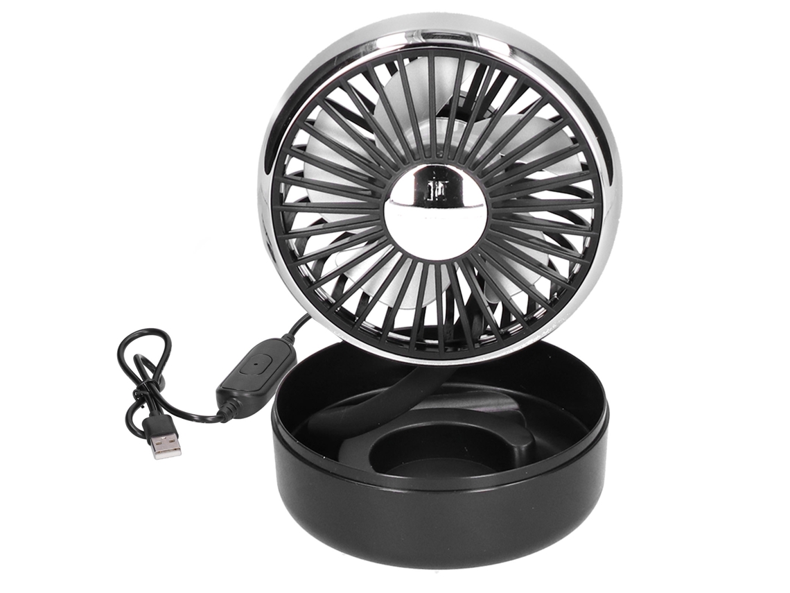 Ventilador Elétrico Rotativo 360° 3 Velocidades Usb Preto Prata