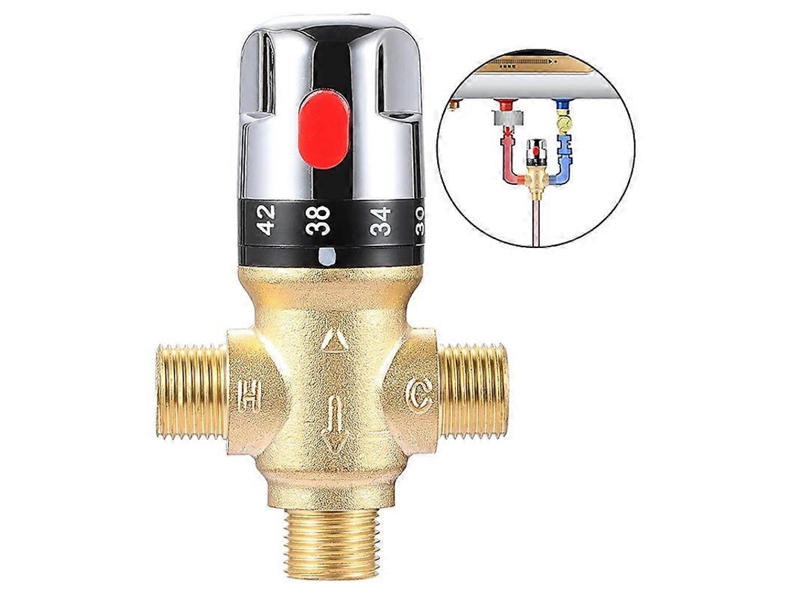 Válvula Mezcladora Termostática de Latón Con Grifo de Temperatura Fija G1/2 para Grifo, Bidet, Ducha Y Cocina