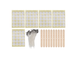 Kit para Fazer Velas Diy com 100 Mechas de 15 Cm, 100 Adesivos Duplos e 10 Porta mechas de Madeira