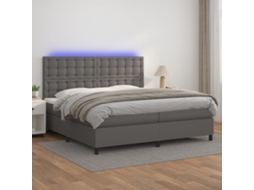 Vidaxl Cama Box Spring C/ Colchão/led 200x200cm Couro Artificial Cinza