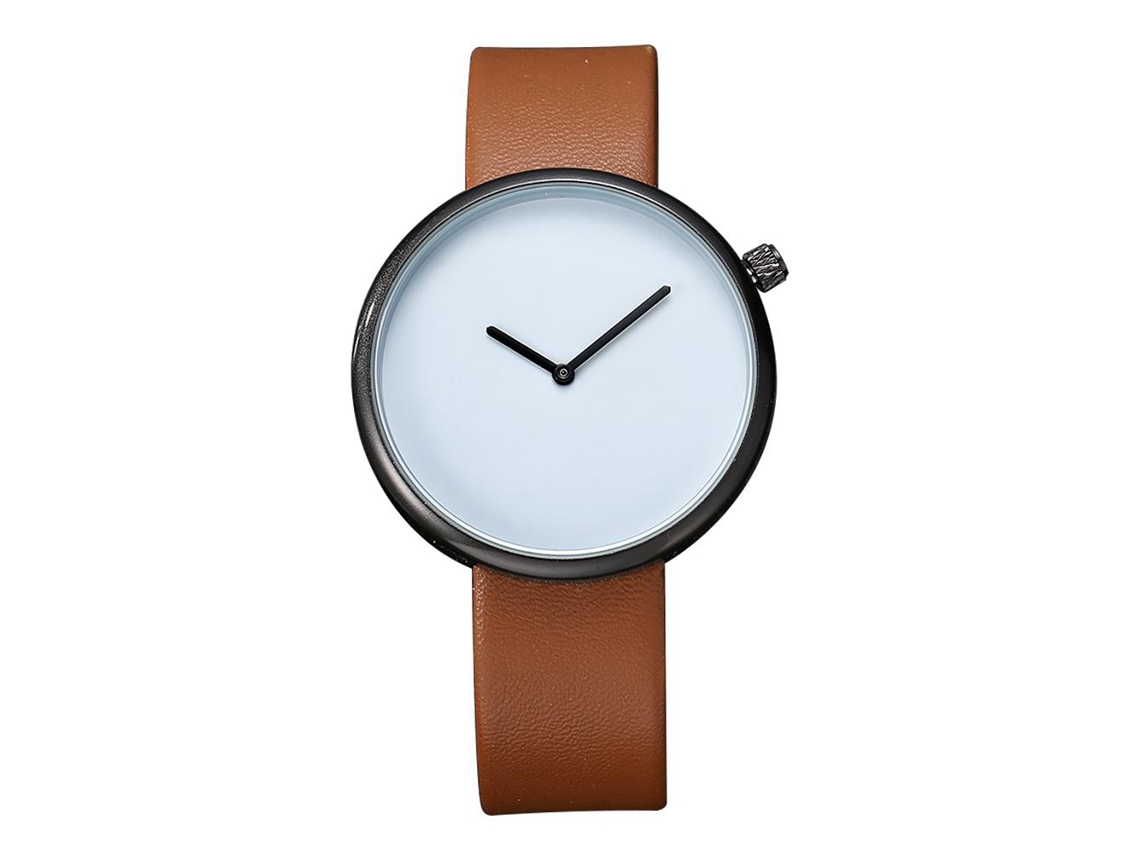 Relógio masculino moderno e casual com pulseira de PU, mostrador redondo e movimento de quartzo em liga metálica.