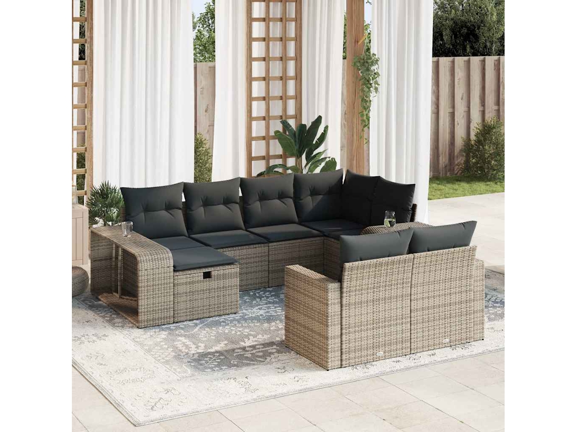 Vidaxl 10 Pcs Conjunto Sofás De Jardim C/ Almofadões Vime Pe Cinzento