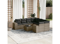 Vidaxl 9 Pcs Conjunto Sofás P/ Jardim Com Almofadões Vime Pe Cinzento