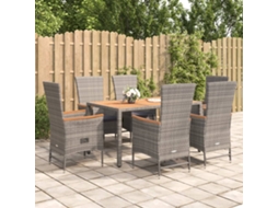 Vidaxl 7 Pcs Conjunto De Jantar P/ Jardim C/ Almofadões Vime Pe Cinza