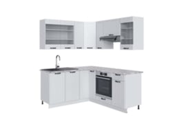 Cozinha de canto Fame-Line, 160 x 190 cm, Mármore PT, Country branco/branco, Vicco
