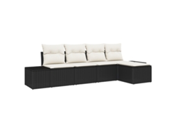 Conjunto 5 Sofá De Jardim Vidaxl Preto Vime Pe (294 X 117 X 85 Cm)