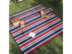 Vidaxl Manta Piquenique Dobrável 200x200cm Veludo Riscas Vermelho/azul