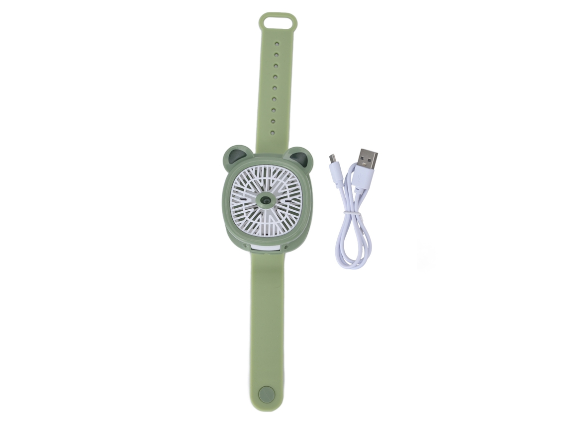 Ventilador de Pulseira Mini Watch Usb Recarregável com Correia Removível 3 Níveis Ajustáveis Green Bear | S/MARCA