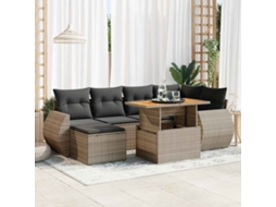 Vidaxl 7 Pcs Conjunto Sofás P/ Jardim C/ Almofadões Vime Pe Cinzento