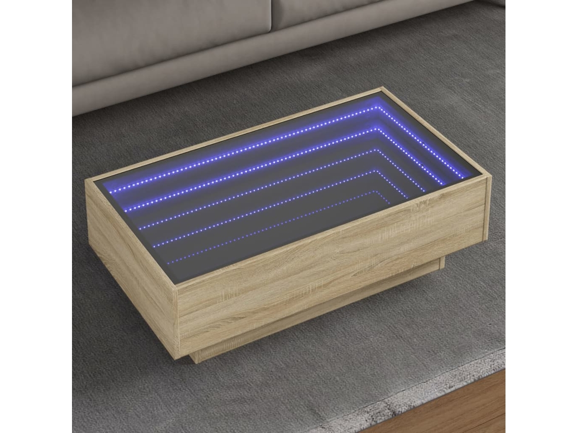 Vidaxl Mesa De Centro C/ Leds 90x50x30 Cm Derivados De Madeira