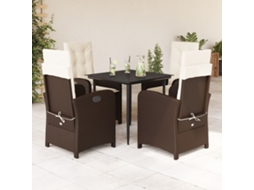 Vidaxl 5 Pcs Conjunto Jantar P/ Jardim C/ Almofadões Vime Pe Castanho