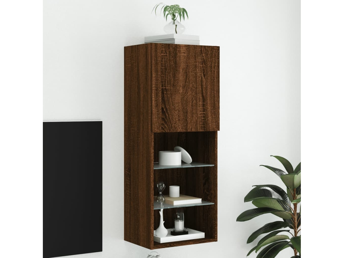 Mã³vel De Tv Com Luzes Led 40,5x30x102 Cm Carvalho Castanho DKD HOME DECOR