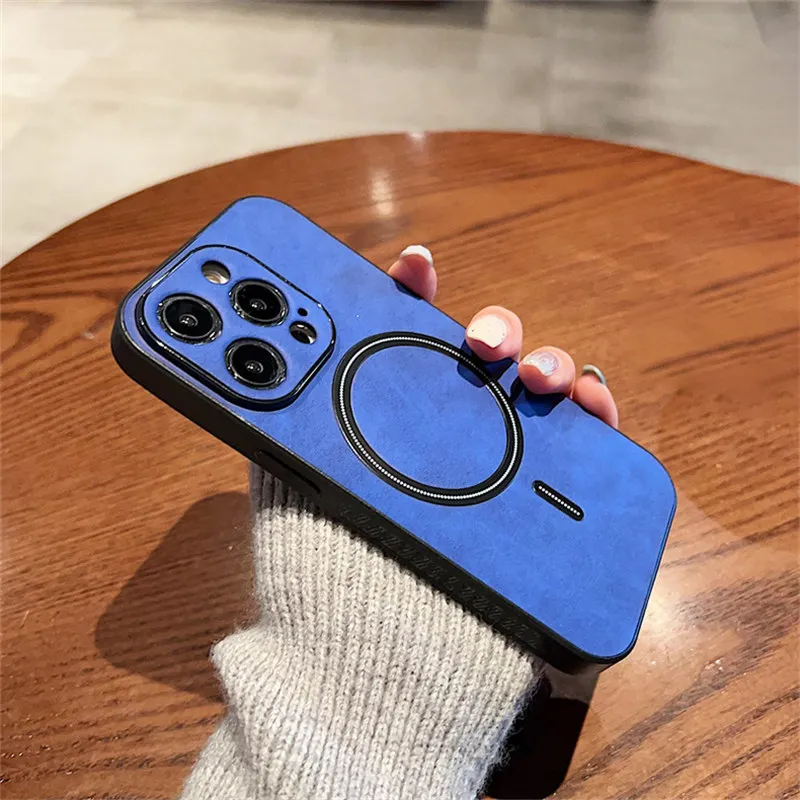 Capa De Couro Magnética Para Iphone 14 (azul) Com Carregamento Sem Fio E Estrutura Resistente A Impactos.