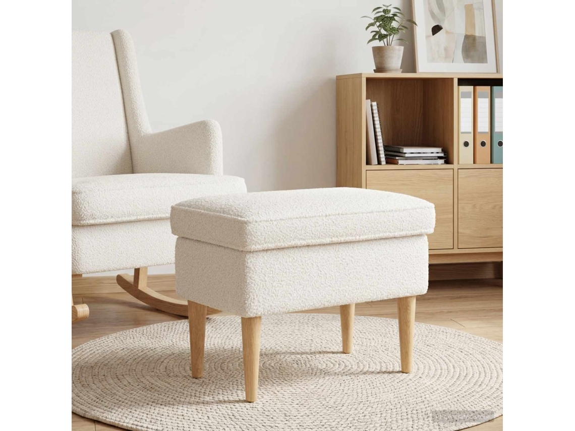 Vidaxl Pufe Para Os Pés Creme 55 X 35 X 41 Cm Bouclé