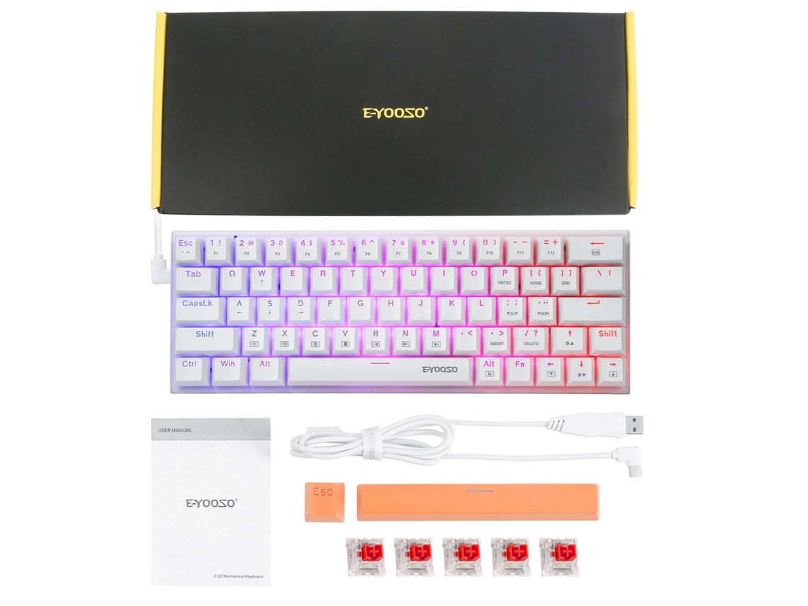 Lurelia Teclado Mecânico Z-22 60% Usb Com Fio, Rgb Sólido, 14 Teclas Retroiluminadas Eixos, 63 Teclas, Switches Ópticos
