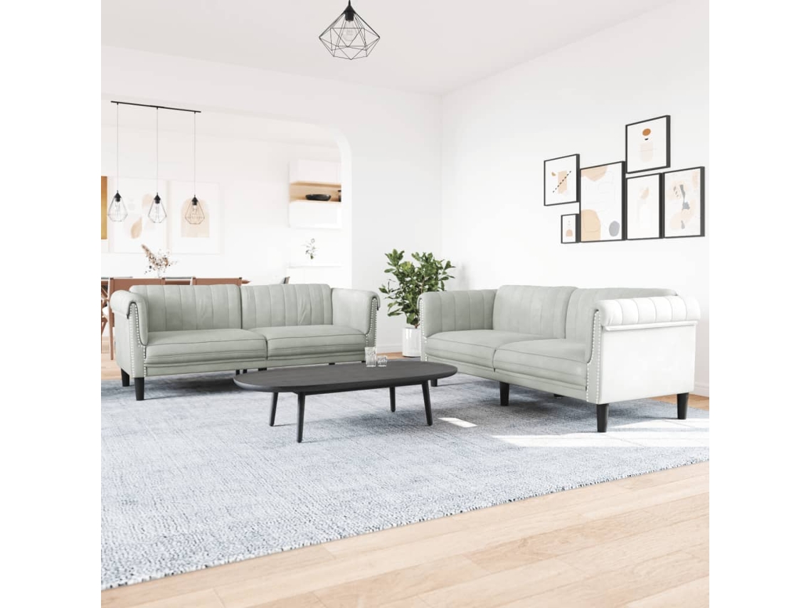 Vidaxl 2 Pcs Conjunto De Sofás Veludo Cinzento-claro