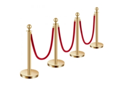 Conjunto De Postes Dourados Com Cordas De Veludo Vermelho Para Controlo De Acessos Tekmaquinas