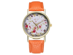Relógio de pulso analógico de quartzo moderno com pulseira de aço e couro, unissex, laranja.