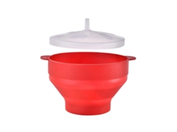 Tigela De Silicone Resistente Ao Calor Para Pipoqueira De Micro-ondas Com Tampa E Marcações De Medida, Vermelha.