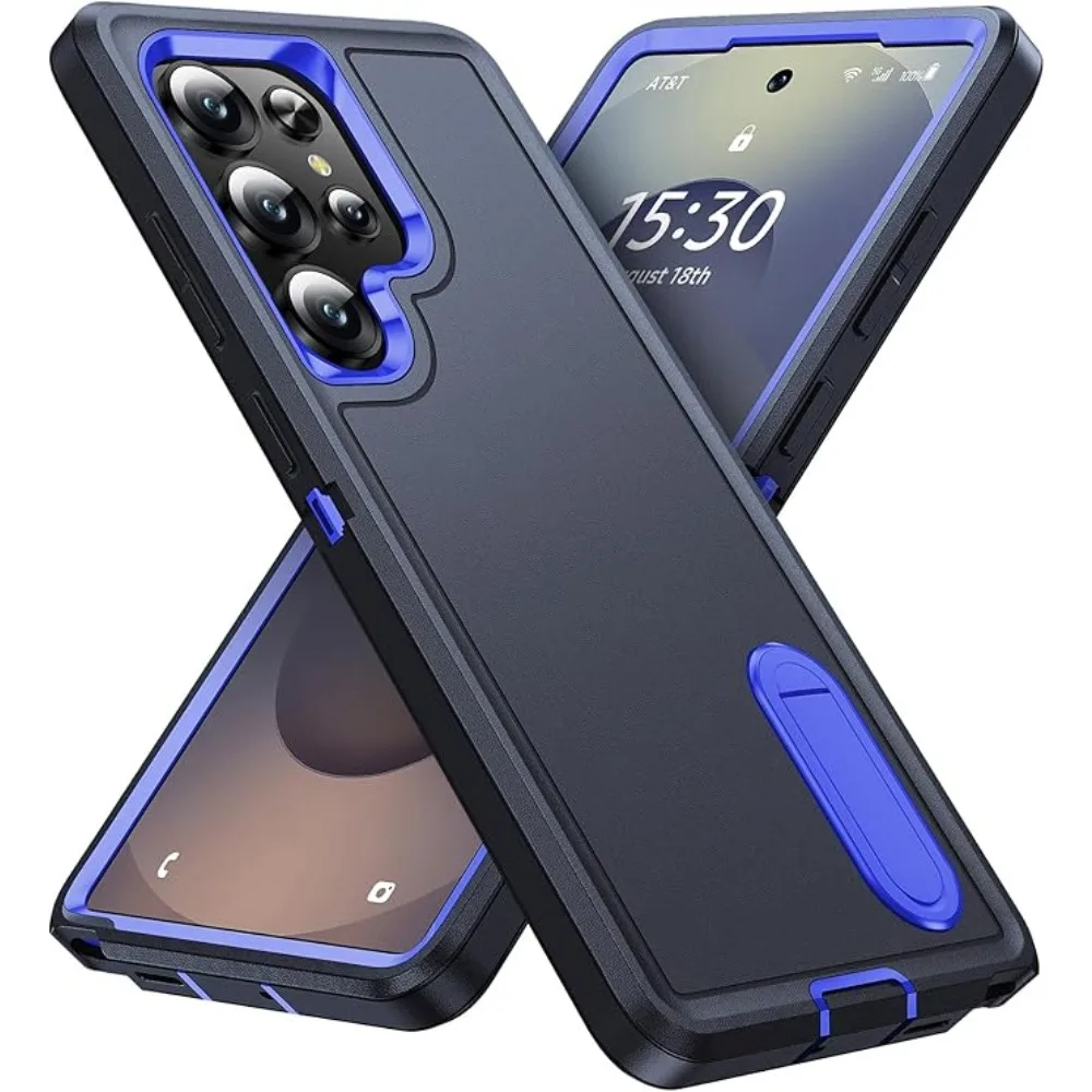 (azul Escuro, Galaxy S24 Ultra) Capa Protetora Fosca Resistente E Durável, De Nível Militar, Com Suporte Integrado.