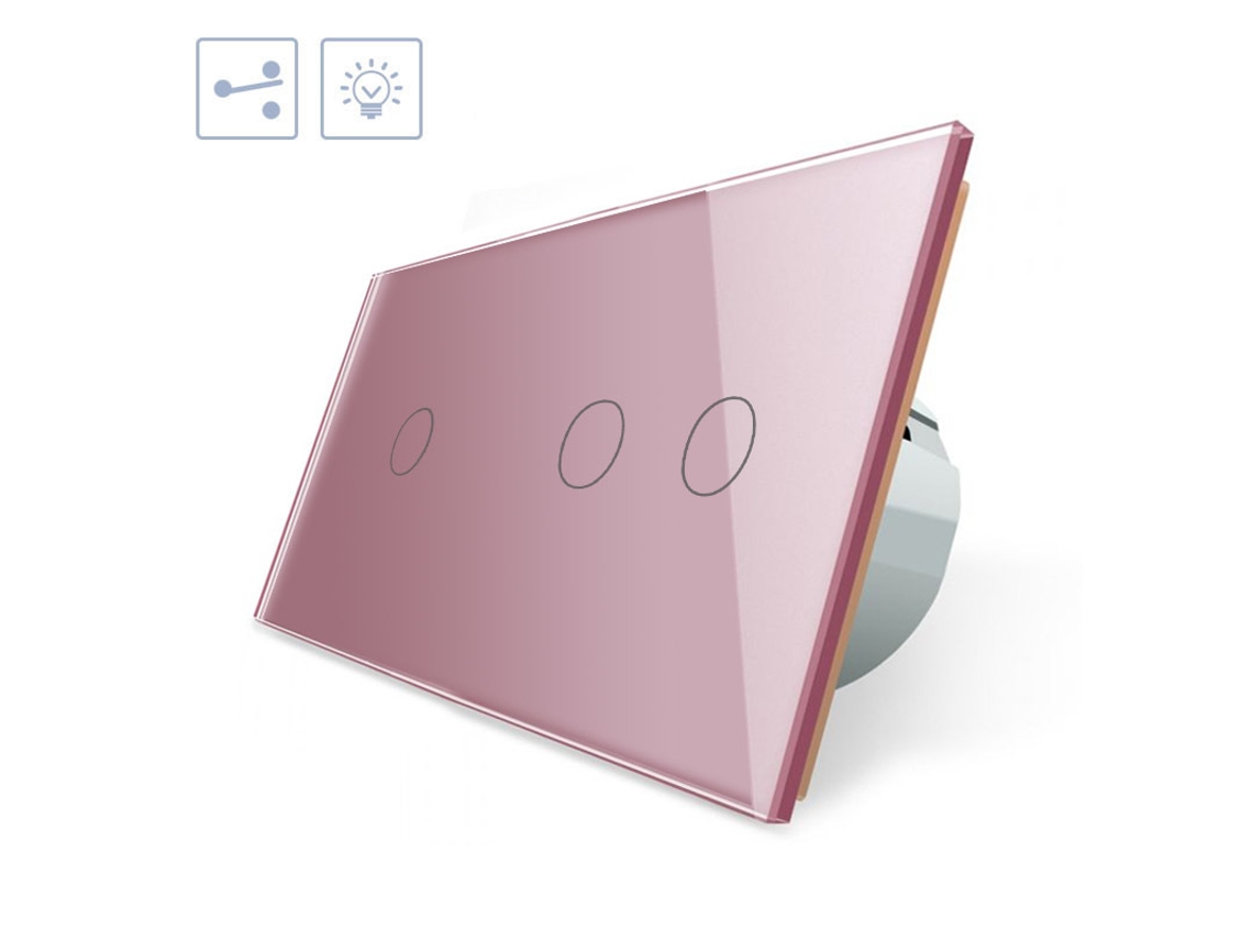 Comutador 2 Modulos Táctil Botões Frontal Rosa LEDBOX