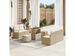 Vidaxl Conjunto De Sofá De Jardim 8 Unid. Bege Vime Pe