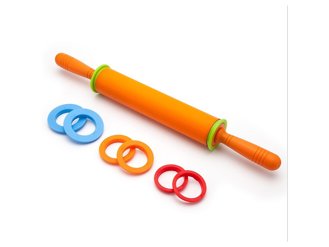 Rolo de Massa de Silicone Ajustável com 4 Espaçadores Antiaderente para Bolo, Pizza