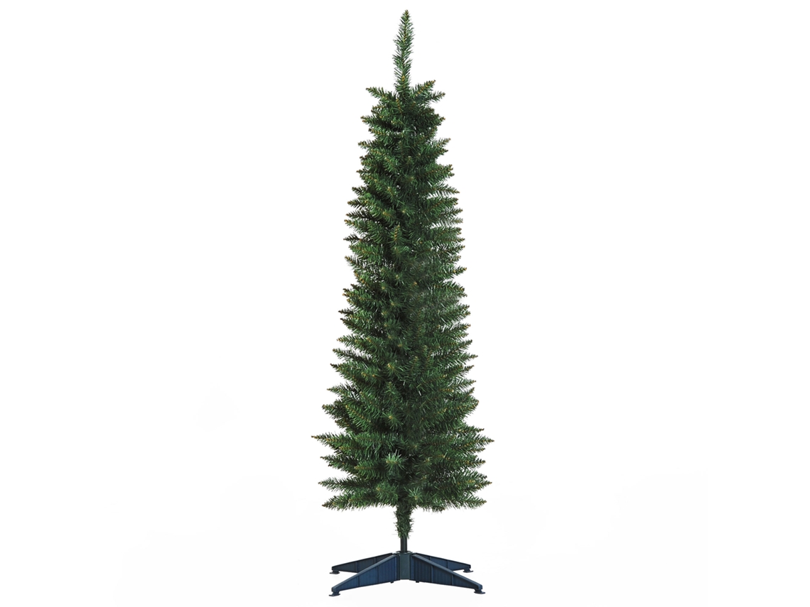 Árvore de Natal Artificial Estreita de 150 Cm com 294 Galhos e Base Destacável Verde Fácil de Montar Ge