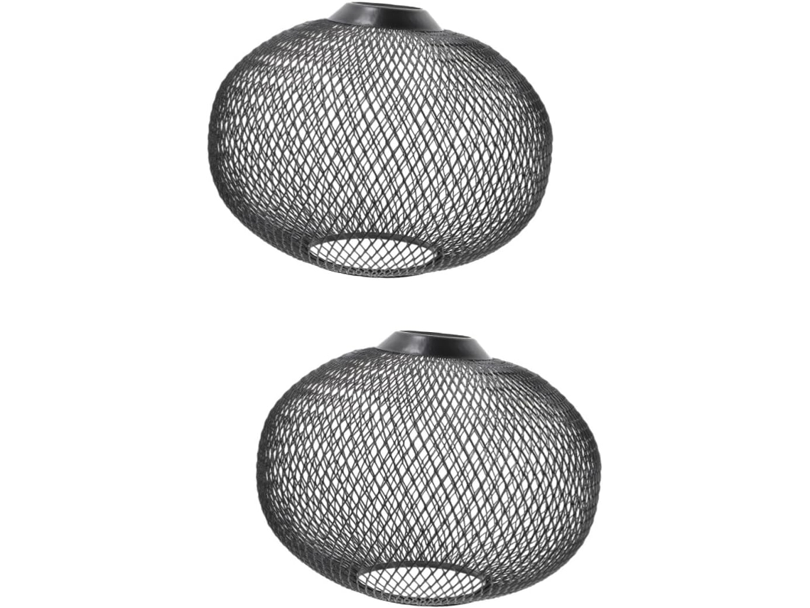 Lustre de 2 Peças com Cúpula Decorativa em Ferro Preto Geométrico, para Substituição de Lâmpadas. SFUSHOS