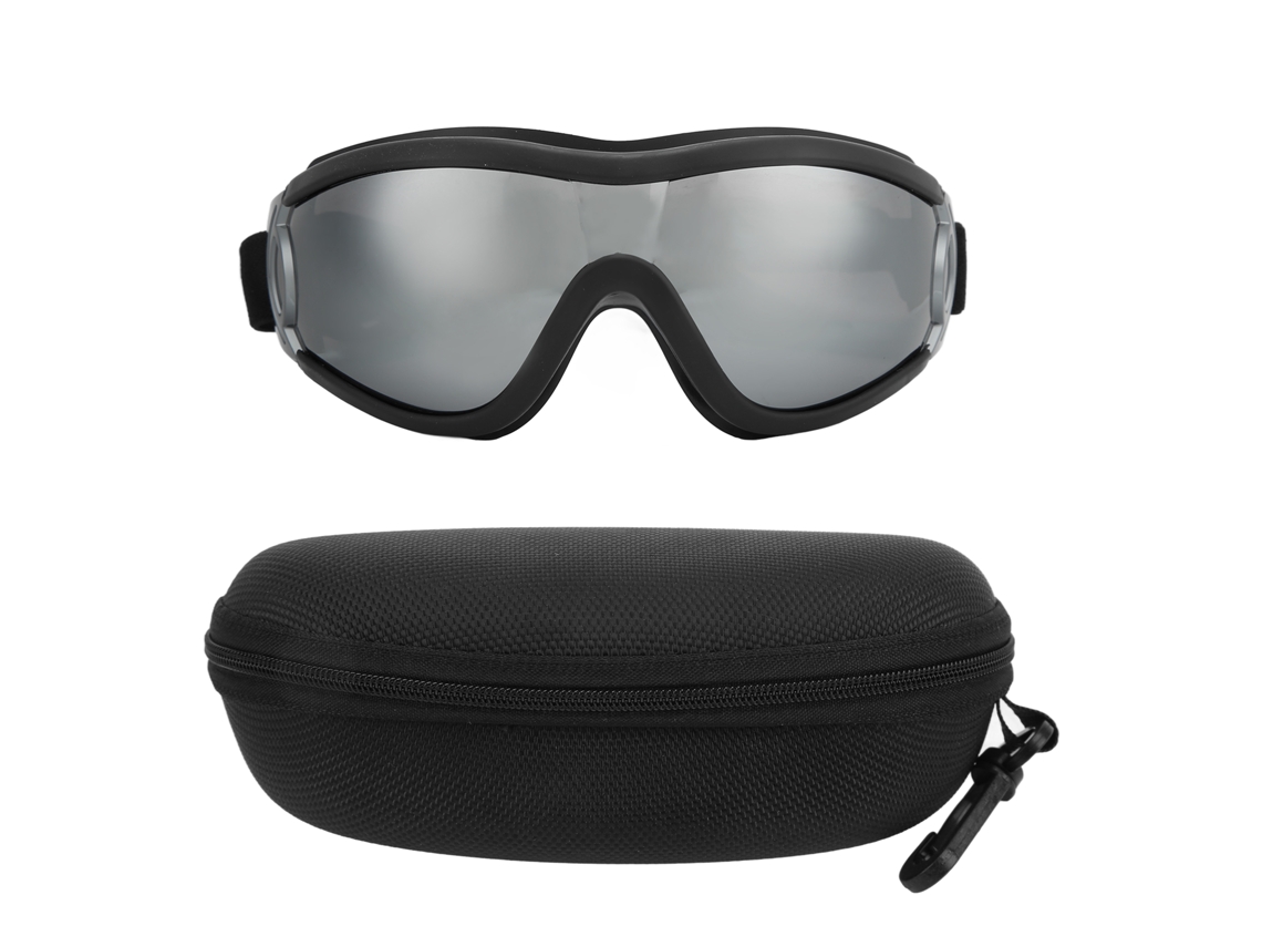 Óculos de Proteção para Cães, À Prova de Vento e Água, UV, Anti embaçamento, Resistente, Moldura Preta, Lentes Prateadas MARCA