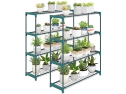 Conjunto de 2 Prateleiras para Plantas, 4 Andares, Internas Externas. Arquibancs de Plantas de Metal. 90 X 28 X 104 Cm. Verde