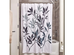 2026-cortina De Ducha Linjou, Diseño Hoja Negro/gris, 180x180 Cm Poliéster, Resistente Y Lavable A Máquina