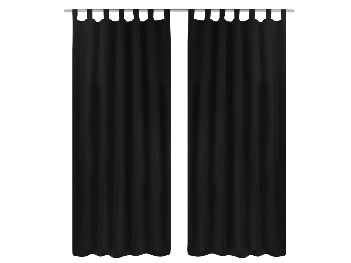 Cortinas De Cetim Com Laços, 2 Pcs, Preto 140 X 245 Cm