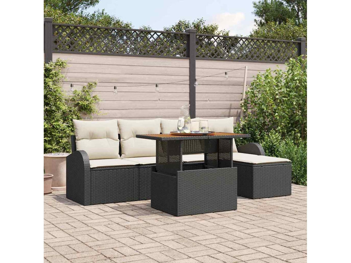 Vidaxl Conjunto De Sofá De Jardim 6 Unid. Preto E Creme