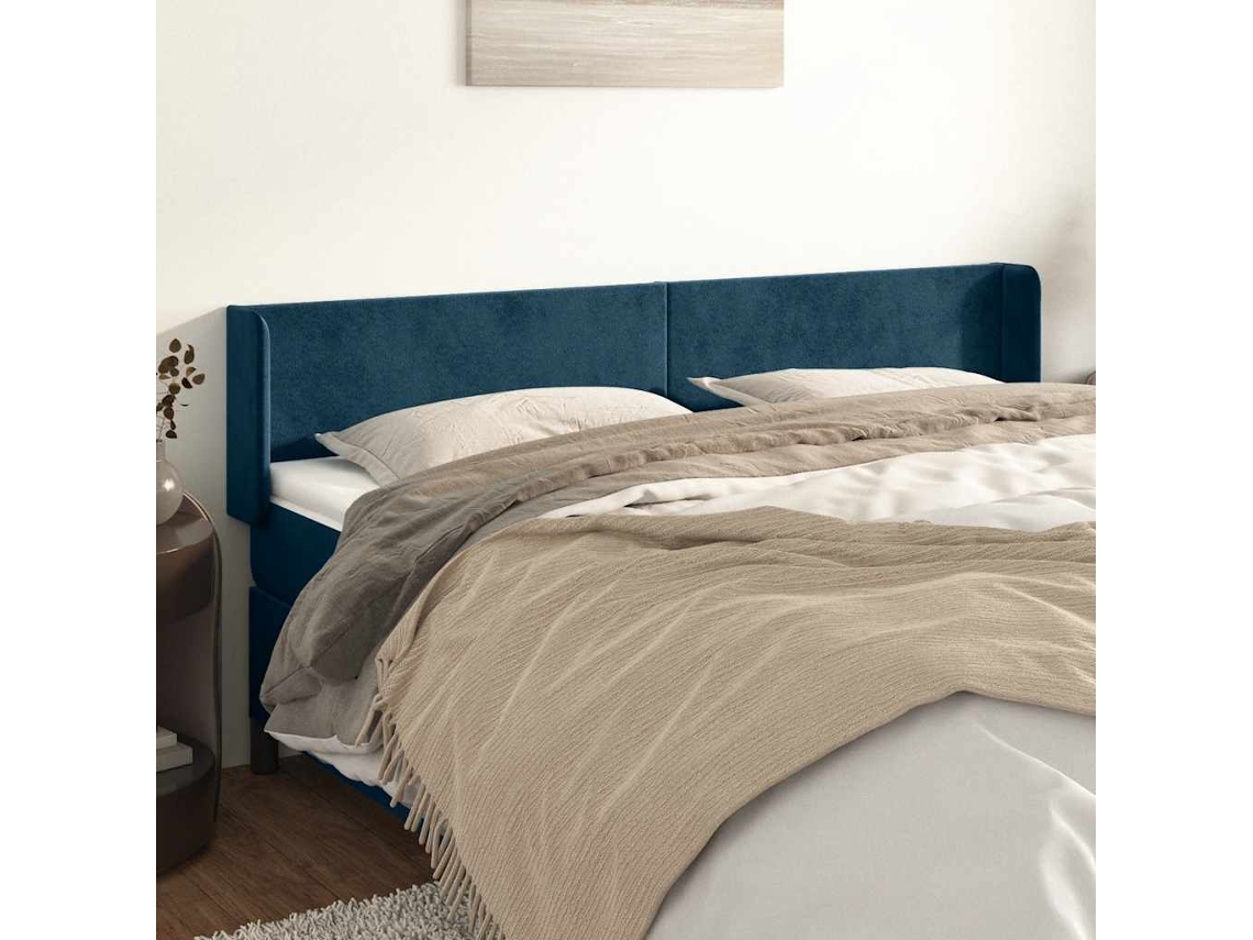 Vidaxl Cabeceira De Cama C/ Abas Veludo 163x16x78/88cm Azul-escuro