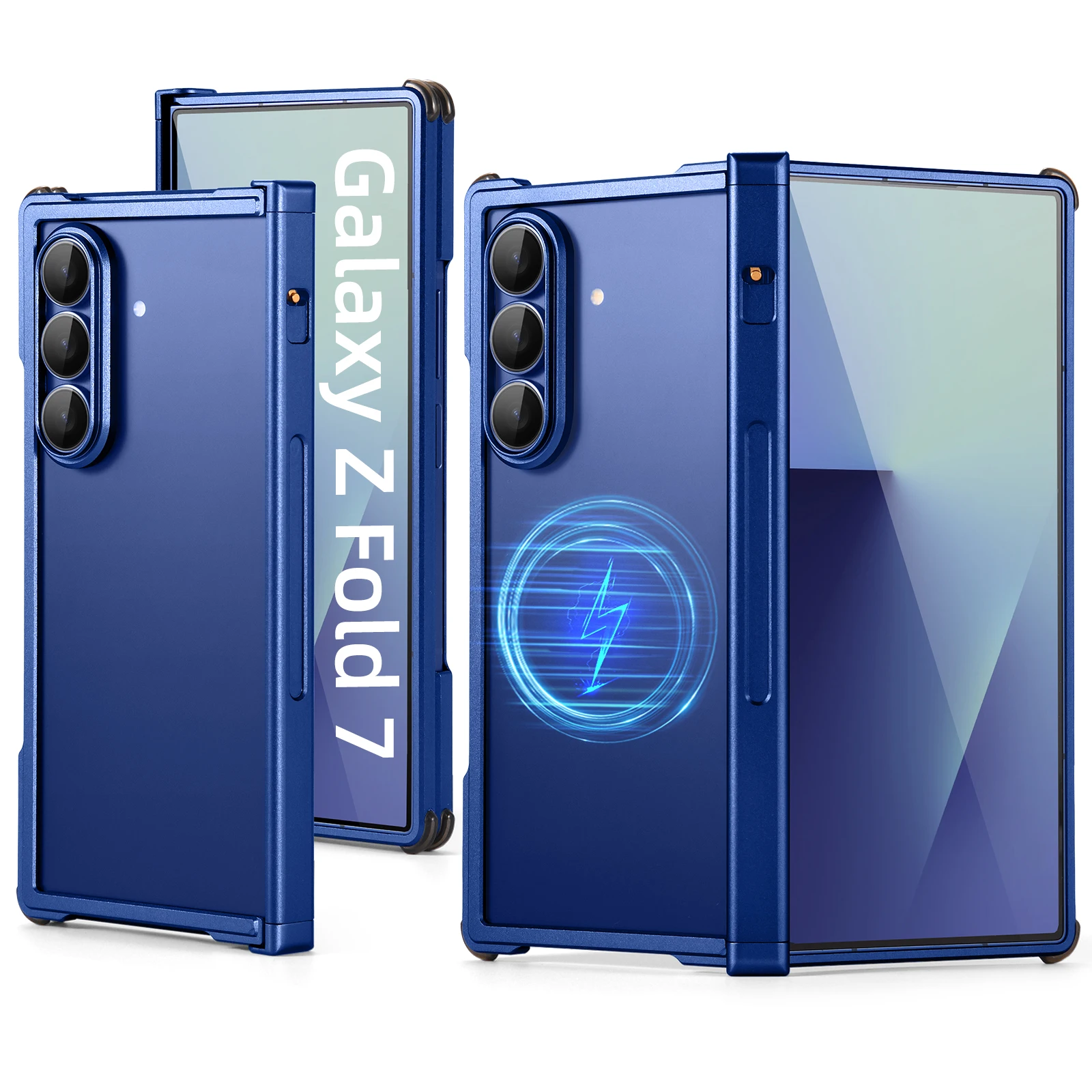 Capa Protetora Metálica Sem Moldura (azul Para Galaxy Z Fold7), Compatível Com Magsafe. Capa De Celular Em Liga De Alumínio.