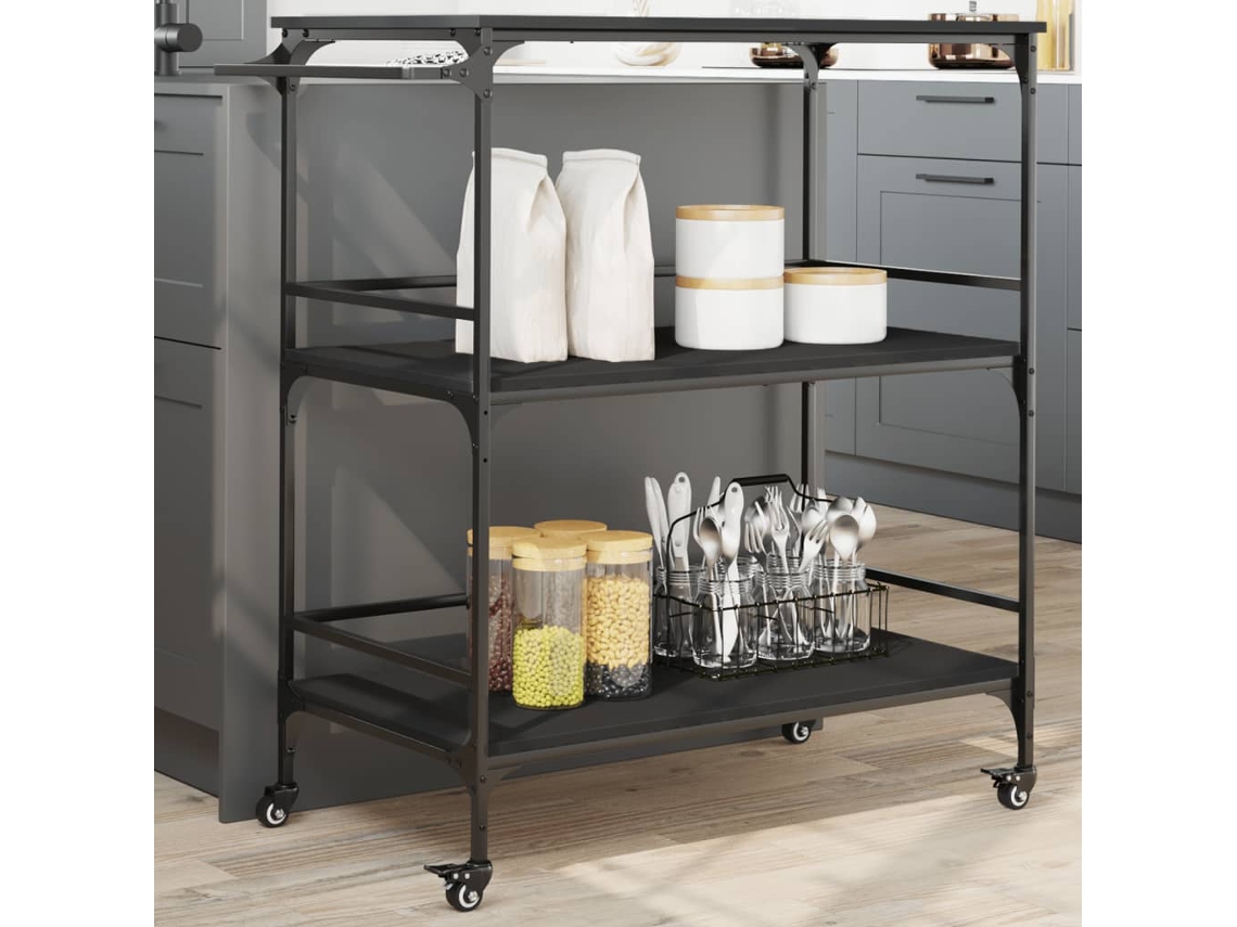 Vidaxl Carrinho De Cozinha 100,5x50x105 Cm Derivados De Madeira Preto