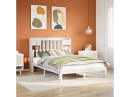 Vidaxl Cama Com Estante Sem Colchão 140x200 Cm Pinho Maciço Branco