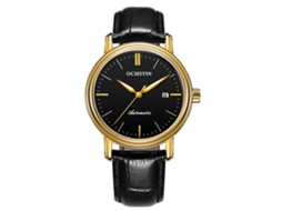 Reloj De Pulsera Automático De Cuero Verdadero Ochstin Para Hombre Negro+oro