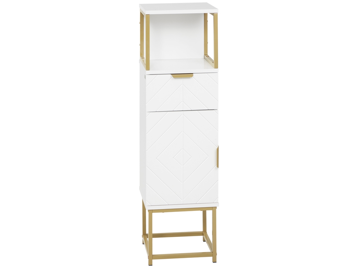Coluna de Banheiro Móvel com Gaveta, Armário e Prateleira Madeira e Metal 30x30x105cm Branco BTFORUS