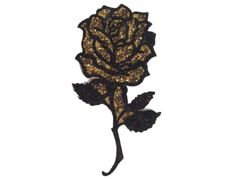 Ecusson Termocolante Rosa Inteira Com Strass Preto E Dourado Xl Mediac