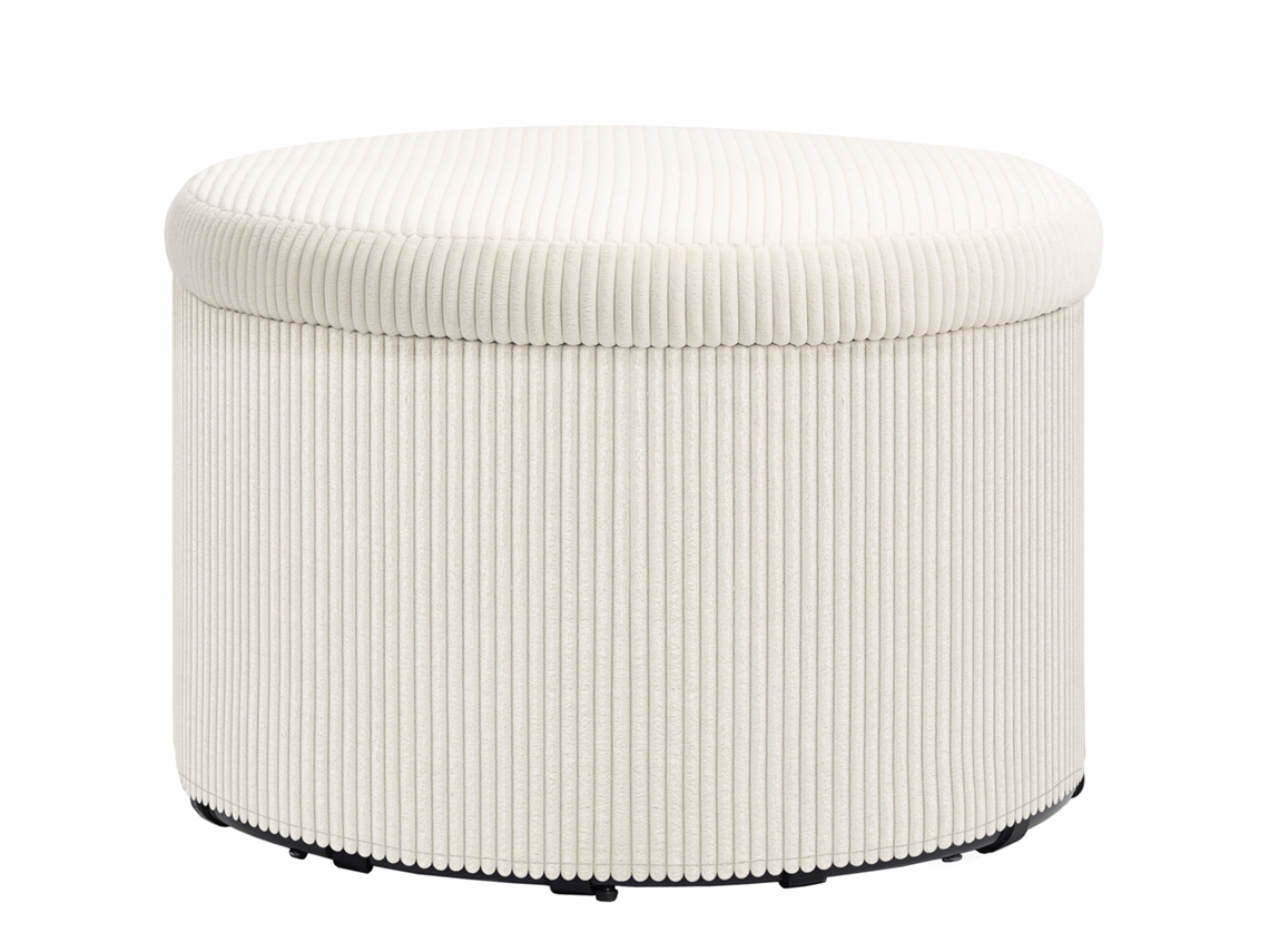 Banquinho com 97 L de Espaço para Armazenamento, Veludo Cotelê, Espuma, Puff, Bege