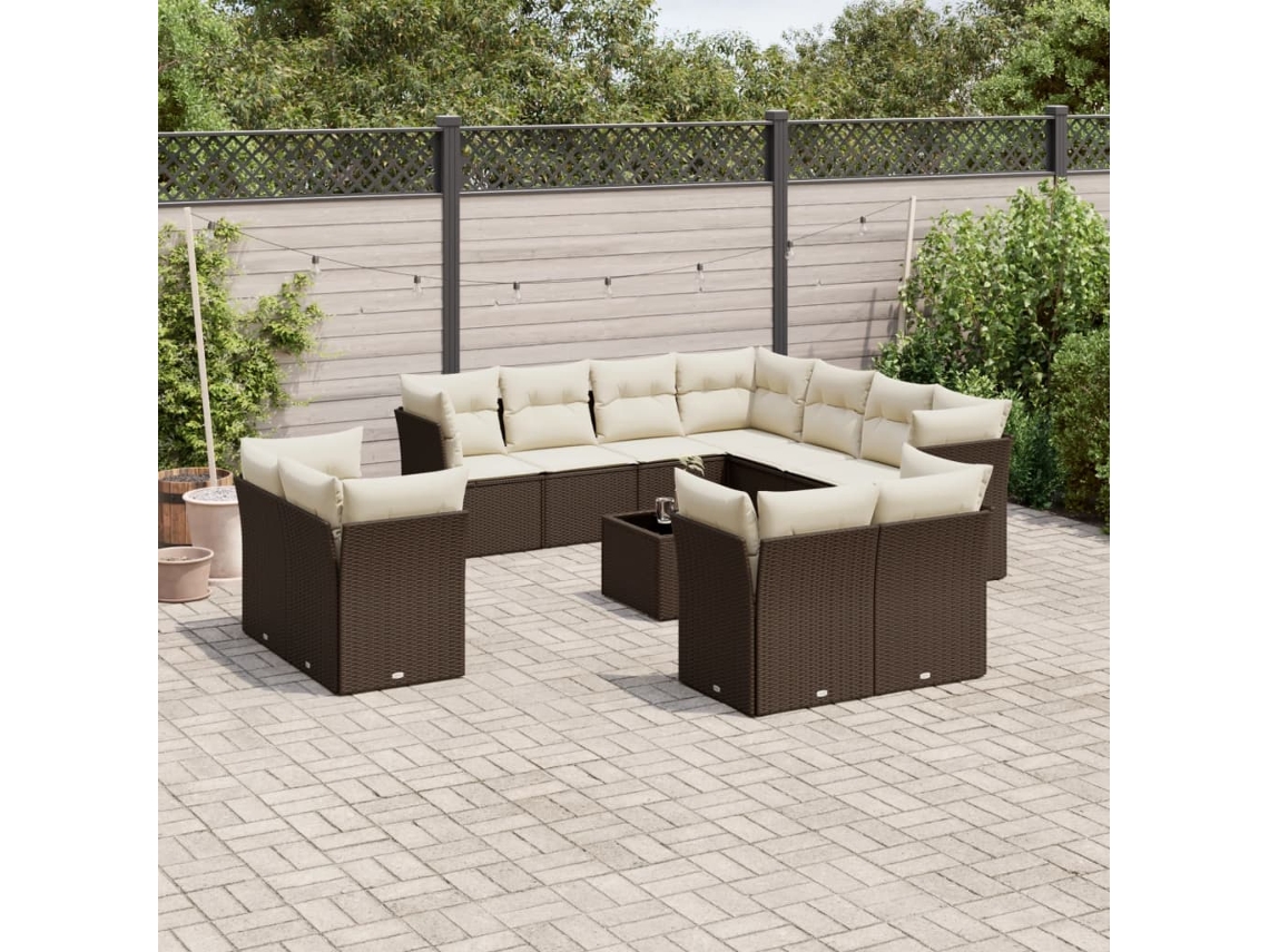 Vidaxl 12 Pcs Conjunto De Sofás Jardim Com Almofadões Vime Pe Castanho