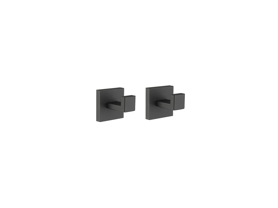 Gancho de Parede Quadrado Preto Fosco para Roupões, Casacos, Banheiro, Cozinha, Garagem, Pacote com 2 Unidades, Aço Inoxidável BRILVIBERA