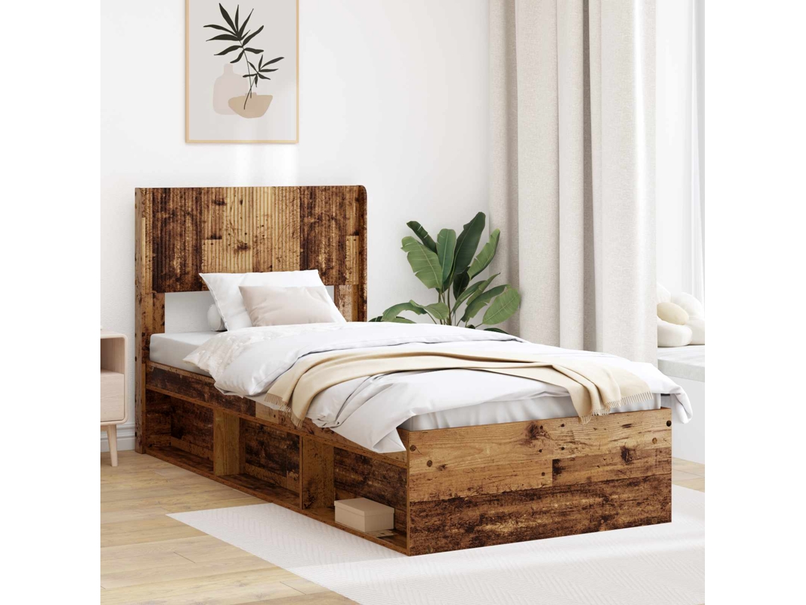 Vidaxl Estrutura De Cama Com Armazenamento E Cabeceira Madeira Antiga