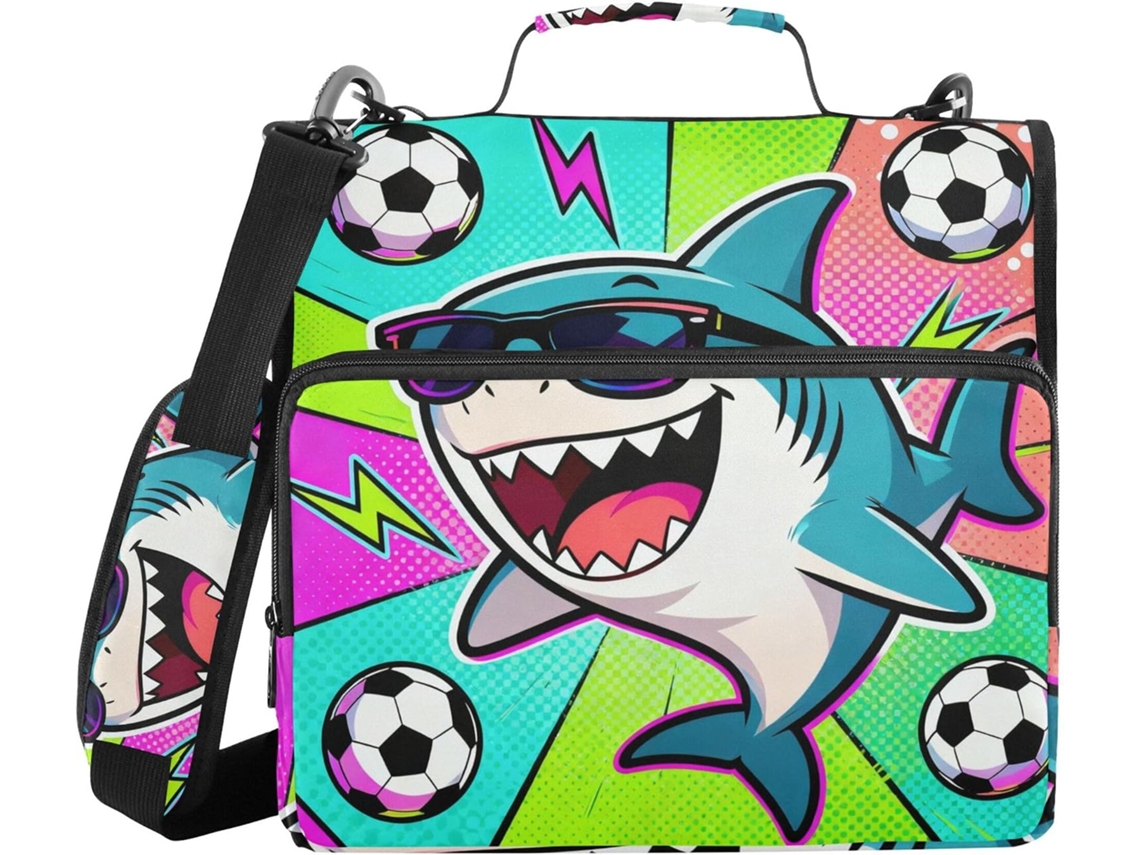 Saco grande com fecho de correr e alça, capacidade de 3,8 cm, 3 fechos, material de escritório, design animado de bolas de tubarão