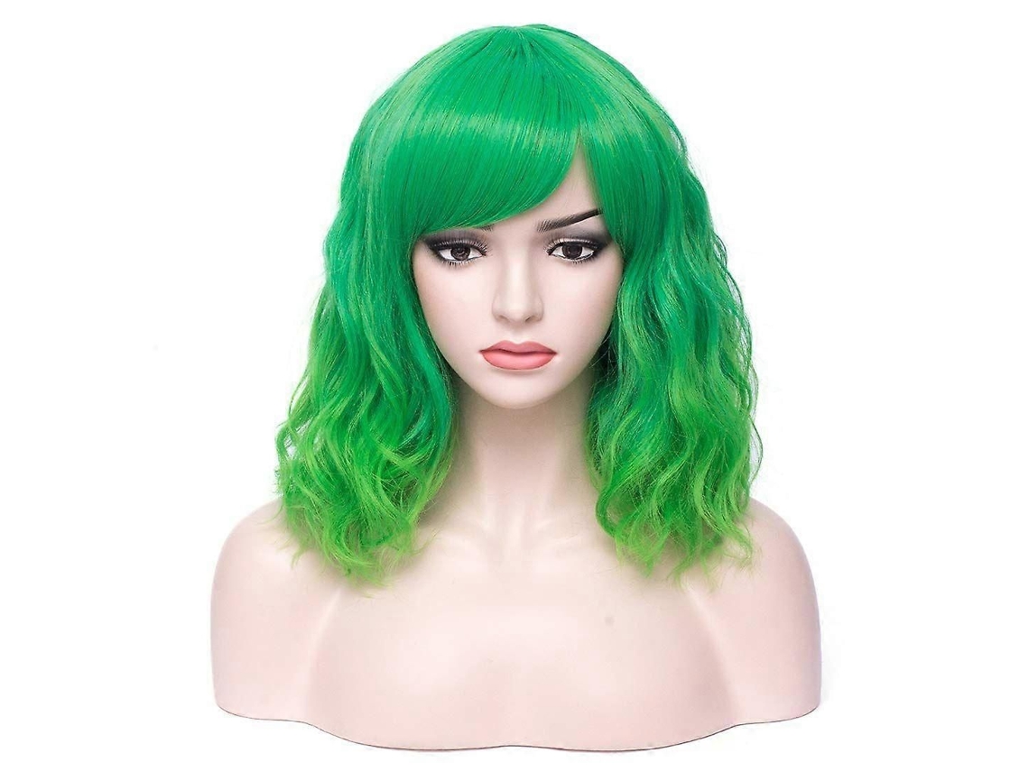 Peruca Verde de 14 Polegadas, Curta e Cacheada, Verde Limão com Franja, Estilo Bob, para Mulheres. TAISHENGDA