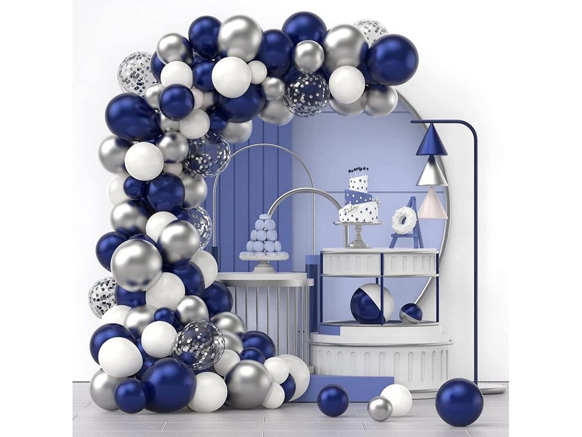 Kit de Arco de Globos Confeti Azul Marino Prata Branco 120 Piezas